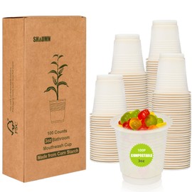 SHAUMN 3 oz Compostable Disposable Bathroom Mouthwash&Rinse Cups,100pcs Small Snack Cups for Kids,Mini Drinking Cups for Party,Office, Picnic, BBQ