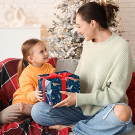 SaringSwoon Ocean Christmas Wrapping Paper for Boys Girls Kids - Blue Xmas Gift Wrap with Whales, Octopuses, and Santa Hats on Galaxy Design - 40×28 Inches, 4 Folded Sheets, Easy Storage