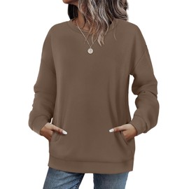 WIHOLL Oversized Sweatshirt for Women with Pocket Long Sleeve Shirts Winter Clothes Casual Trendy Tops Fall Fashion Brown Coffee XL