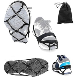 Ice Cleats,Highly elastic Traction Cleats Grippers with tape Straps and Storage Bag,Anti Slip Walk Traction Cleats for Hiking Walking on Snow and Ice (L:Women10-15/Men9-13/foot length255-297mm)