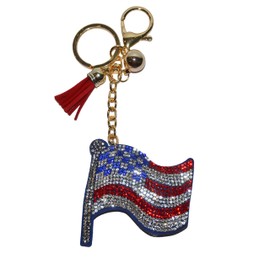 Popfizzy Rhinestone American Flag Keychain for Women, USA Keychain, Patriotic Backpack Charm, USA Flag Gift. Purse Charm