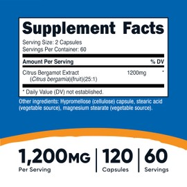 Nutricost Citrus Bergamot Capsules 1,200mg, 120 Capsules - 25:1 Bergamot Extract - 60 Servings, Gluten Free, Vegan & Non-GMO