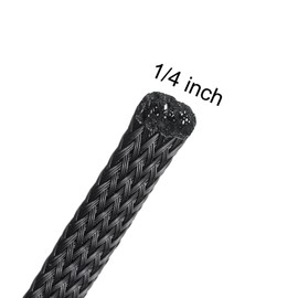 sourcing map 25 Ft - 1/4 Inch Expandable Braided Cable Sleeve, PET Cable Management Wire Sleeving Cord Protector, Wire Wrap Loom Tube for TV Computer Audio, Office Home Devices, Black