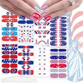 JERCLITY 112 Pieces 8 Sheets 4th of July Nail Wraps for Short Nails Independence Day Nail Polish Strips Patriotic American Flag Nail Strips Self-Adhesive Nail Stickers with Nail File for Memorial Day
