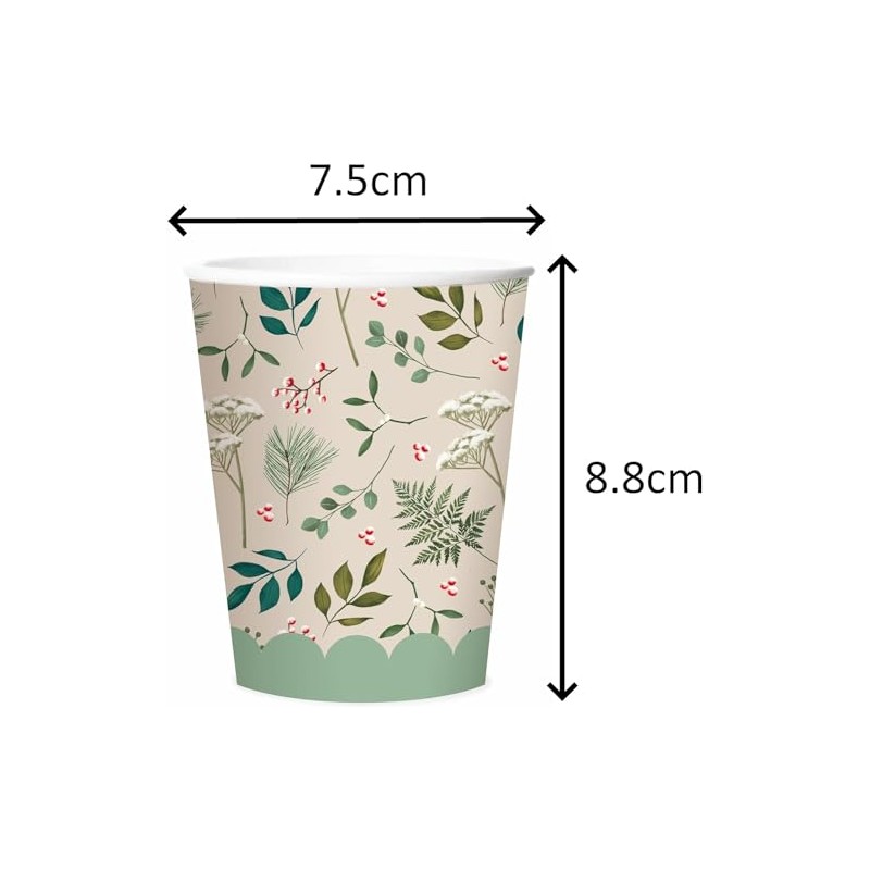 Quickdraw 16 x Christmas Paper Cups Traditional Holly Design Recyclable