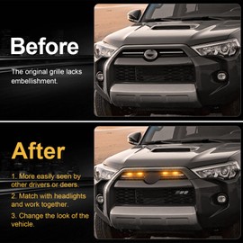 Led Grill Grille Light for 2021 2022 2023 2024 Toyota 4Runner Sr5 Limited TRD-pro Sport Off-Road Front Raptor Lights for Toyota 4Runner Emblems (Amber Lights+Emblems)