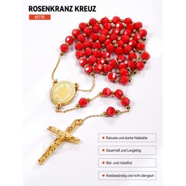 FaithHeart Rosary Necklace, Crucifix for Women, Car Rosary Necklace with Picture of Mary, Christopher, Michael, Catholic Rosary, God’s Eye Chain as Gifts, Stainless Steel, No Gemstone