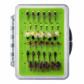 BRAIRIA Barbless Trout Flies – 36PCS (18 Barbless + 18 Barbed), 6 Patterns: Adams, Elk Hair Caddis, Parachute, Zebra Midge, Hare’s Ear, Pheasant Tail, Sizes #14 & #18 for Trout