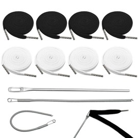 8 Pcs Cotton Drawstring Cords Replacement 66Inch XL Lengthened Flat Hoodie Strings with 2 Pcs Metal Easy Threader Tool for Hoodies Shorts Sweatpants Jackets Pants Trunks Coats