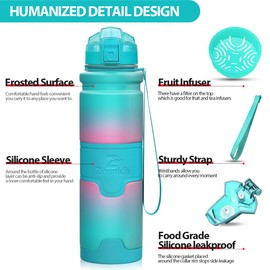 Zounich Drinking Bottle, 1 Litre, BPA-Free, Leak-Proof, 500 ml, Plastic Sports Drinking Bottles for Children, School, Drinking Bottles, Filter Litre, Suitable for Carbonated Drinks, 1000 ml, Light