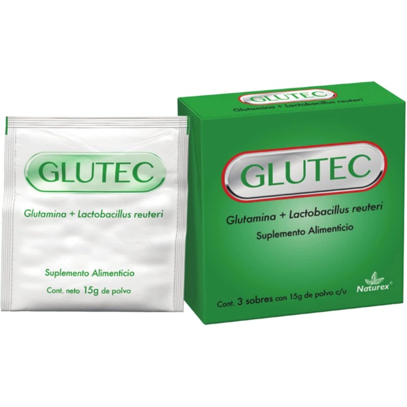 Glutec, Glutamina, Lactobacillus reuteri, NATUREX. 1 Caja con 3 cu,