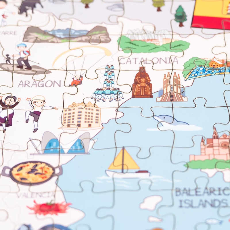 Terra Puzzles Spain Map Wooden Jigsaw Puzzle 152 Piece, 15x10