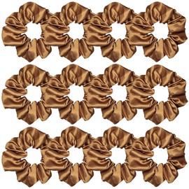 12 Pcs Satin Silk Scrunchies, Soft Hair Ties, Fashion Hair Bands, Bow Ropes, Elastic Bracelets, Ponytail Holders, Accessories for Women and Girls (4.5 Inch, Brown)