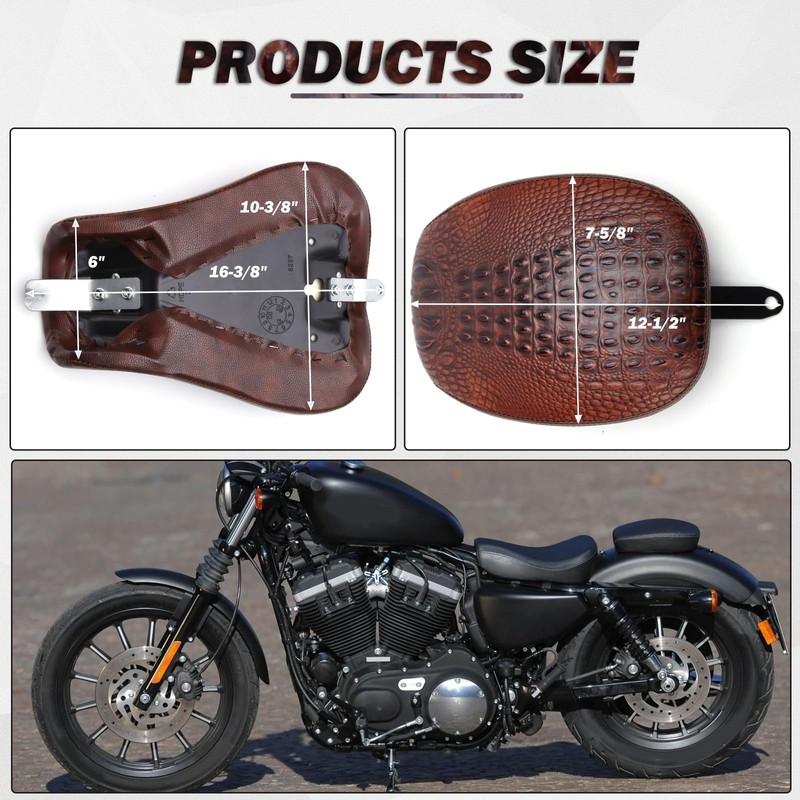 Motorcycle Brown Crocodile Front Driver Solo Seat+Rear Passenger Pillion Pad