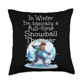 Funny full time Snowball Thrower Boys and Girls Throw Pillow, 18x18, Multicolor