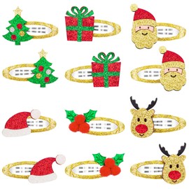 MELLIEX 12pcs Christmas Hair Clips, Lovely Baby Xmas Hair Snap, Christmas Elements Hair Accessories for Kids Girls Adults