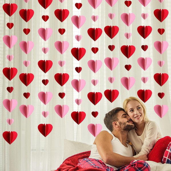 Deloky 10 Pack Valentine's Day Heart Garland Decoration- 3D Red