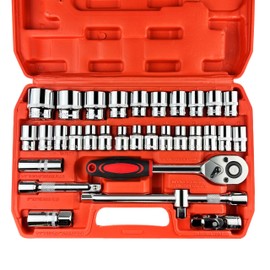 EACELIY 32pcs 1/2" Drive Impact Socket Set,Metric, Deep with 3/8"F to 1/2"M Universal Joint,Extension bar (5” & 10”),Ratchet Wrench,Spark Plug Socket,6 &12 Point,CR-V Steel,Mirror Chrome