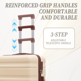 Merax 3-Piece ABS Hardshell Suitcase Set Lightweight, Tough & Scratch-Resistant, Ivory Horizontal Stripe, 20/24/28 Inch