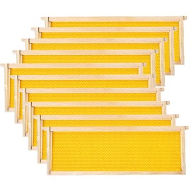 POLLIBEE Medium or Super Bee Hive Frames and Wax Foundations,10 Pack Honey Bee Frames with 100% Beeswax Coated Food Grade Foundation Sheets, Beekeeping Supplies,6-1/4-Inch (Yellow)