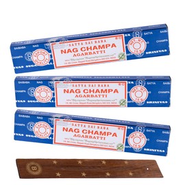 Satya Nag Champa Incense Sticks| 3 Packs of 15g Each with Incense Stick Holder, for Relaxation, Meditation, Yoga and Healing