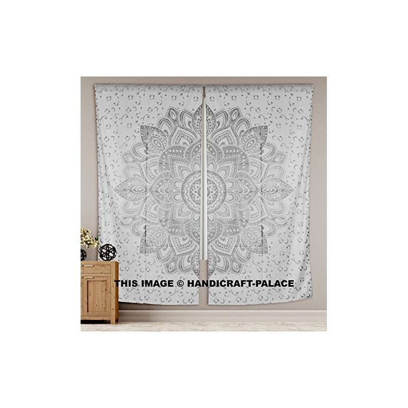 Handicraft-Palace Indian Mandala Tapestry Room Curtains Boho Chic Silver Ombre