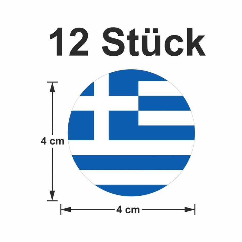 Pack of 12 Stickers Greece Round 4 cm Greece Flag