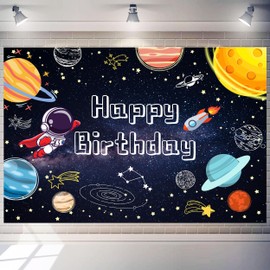 Space Birthday Decorations Backdrop 7 x 5 ft Boys Outer Space Background Solar System Galaxy Photo Props for Kids Adults Happy Birthday Supplies Banner Polyester