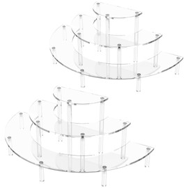 3 Tier Acrylic Display Risers 2 Pack, Half Moon Cupcake Stand, Clear Perfume Organizer, Dessert Stand for Display, Clear Display Stand for Food, Cupcake, Perfume, Collections