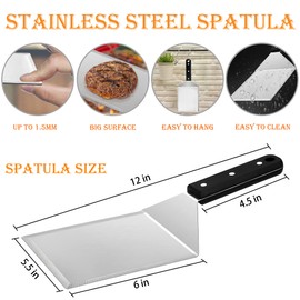 HaSteeL Metal Spatula Set of 2, Stainless Steel Large Griddle Spatulas with ABS Handle, Heavy Duty Hamburger Turner Pancake Flipper Great for Teppanyaki Flat Top BBQ Cooking, Dishwasher Safe & 2 Hooks