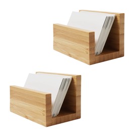 Anjmd 2pcs Bamboo Wood Desktop Business Card Holder Display for Desk Sturdy Natural Bamboo Business Card Stand for Office Tabletop Counter Organizer