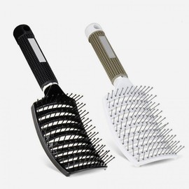 Curved Root Volume Hair Brush & Scalp Massager for Extensions, Wet/Dry, Tangled or Permed Hair, Wigs Detangling Black 4ea