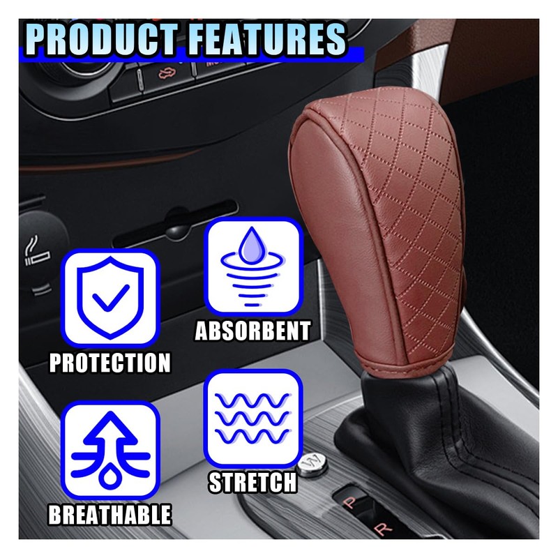DUSCOKE Leather Car Gear Shift Knob Cover, Anti-Slip Breathable Car
