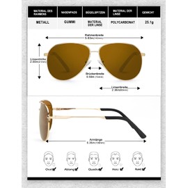 HENGOSEN Aviator Sunglasses Men Women Aviator Polarised Sunglasses Metal Frame Unisex Driving Sunglasses with UV400 Protection, 04 Gold/Brown