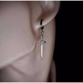 Sword Earrings for Women Men Gothic Dagger Earrings Punk Knife Earrings Silver Huggie Hoop Earrings Sword Dangle Earring Jewelry for Women Men (short)