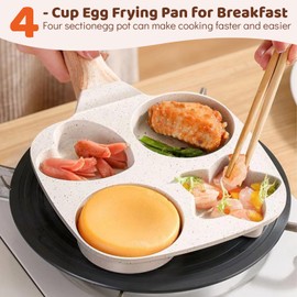 RETROSOHOO Egg Frying Pan,4-Cup Nonstick Omelette Pan for Breakfast, Heart Shaped Frying Pan for Cooking Eggs, Burger or Bacon,Healthy Egg Pans Suitable for Stove & Induction Compatible (White)
