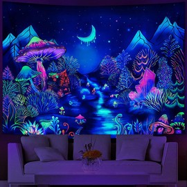 G-LIKE Tapestry Wall Towel UV Reactive Wall Hanging - 3D Digital Printed Colourful Decorative Fabric Decoration for Living Room Bedroom Party Holiday