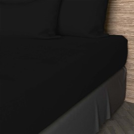 Soleil d'ocre, Fitted Sheet, Cotton, 57 Threads, Black, 140 x 200 cm