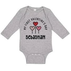 TATY Kids My First Valentine's Day Sebastian Long Sleeve Baby Infant One Piece Bodysuit 18 Months Heather Grey