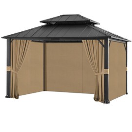 SCOCANOPY Khaki 10' x 12' Gazebo Universal Privacy Curtain Set Fit for 10'X12' Gazebo Waterproof,Sunproof 4-Panels Sidewall Curtains with Zipper