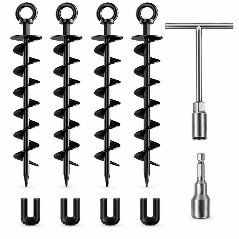 15 Inch Heavy Duty Spiral Ground Anchors, 4 Pack Steel