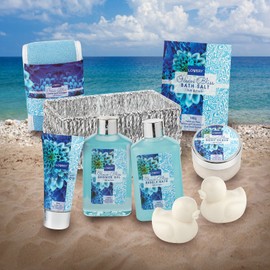 Home Spa Gift Basket in Heavenly Ocean Bliss Scent - 9pc Bath & Body Set - Shower Gel, Bubble Bath, Bath Salt, Body Lotion & more, Wedding, Anniversary, Birthday, Graduation Gift for Women