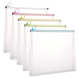 5Packs 9 3/4 x 13 Clear Plastic Zip Envelopes Letter File Document Paper Folder Case Assorted Colors