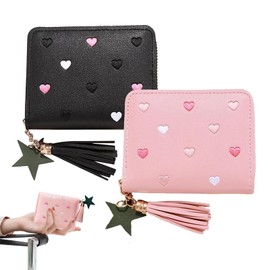 SJDOFU Children's Purse, Pack of 2 Children's Wallet with Zip for Teens Girls Women (Black, Light Pink), Black, light pink, Modern