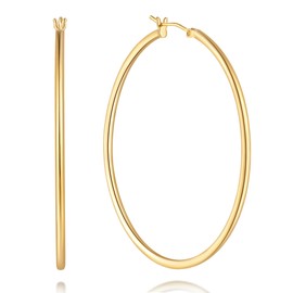 Fanglcy Gold Hoop Earrings 14K Gold Earrings for Women Thin Gold Hoop Earrings for Women Large Hoops Earring for Womens Slim Flowing Lines Lightweight Womens Earring Hoops 35/40/45/50/55mm (55mm)