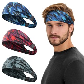 Tumurup Men's Sports Headbands, Moisture-Wicking Sweatband, Forehead, Stretchy Headband, Sports Non-Slip Hairband, Men's Running Headband for Fitness, Running, Basketball, Pack of 3