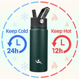 Konokyo Insulated Water Bottle with Straw,18oz 3 Lids Metal Bottles Stainless Steel Water Flask,Army Green