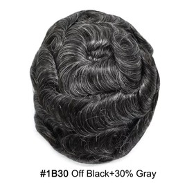 Toupee for Men Ultra Thin Skin Mens Hair System Soft Human Hair piece 0.04mm Invisible Mens Toupee All V-loop Skin PU Men Hair Unit Mens Hair Replacement8X10"-100% density#1B30 Off Black+30% Gray