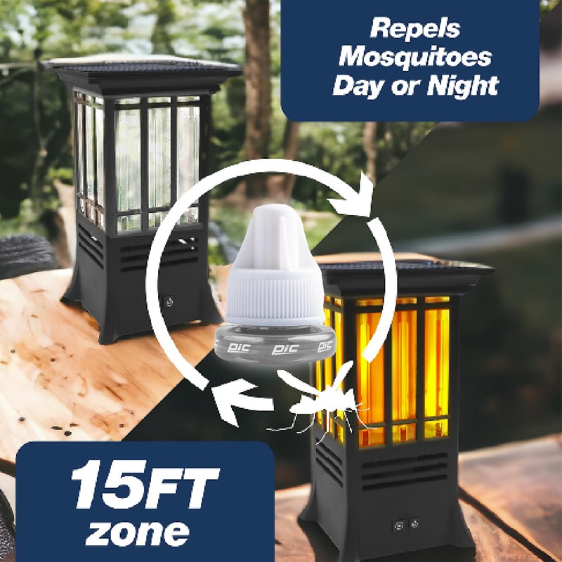 PIC Tabletop Solar Mosquito Repellent with Flame Effect, Essential Oil