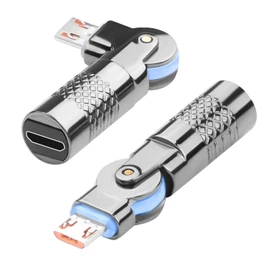 QIANRENON 180° Swivel Micro USB Charging Data Adapter Plug Micro USB Male to Female Rotatable Right Angle Connector Micro to Micro Rotating Extender, 5V 3A 480Mpbs Metal Shell LED Light, 2Pcs